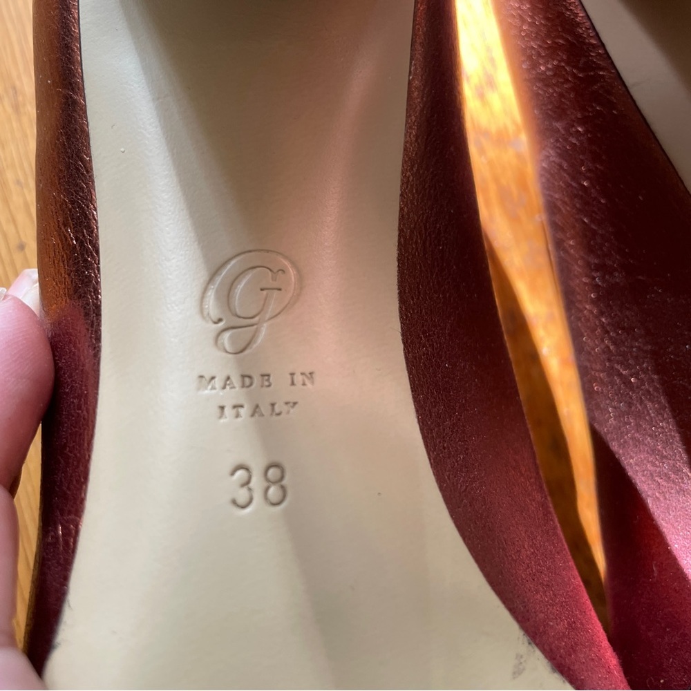 M. Gemi Lustro Suede+Leather Heels Ombré Chianti Copper red holiday metallic 38 - Picture 12 of 13